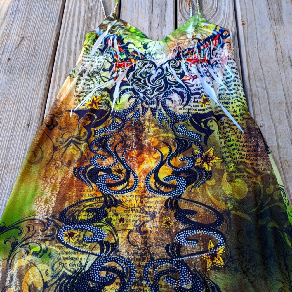 Long& light rhinestone decorated beach or party dress. Size 12